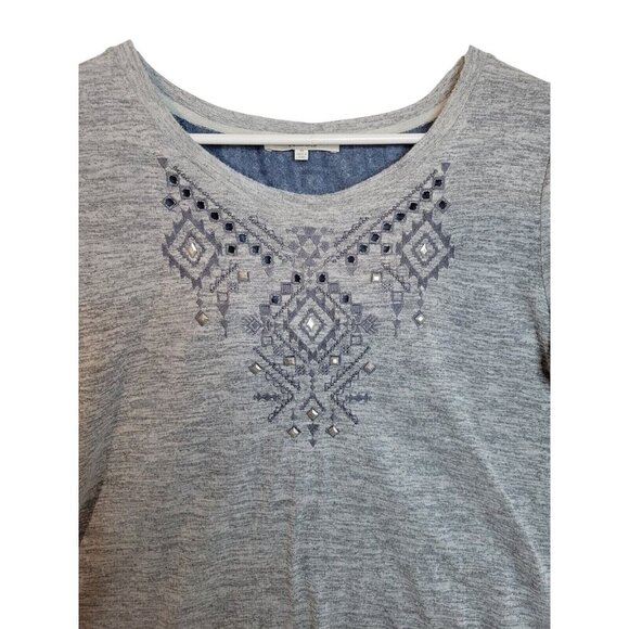 MISS ME short Sleeve Shirt Women's Medium Gray/blue handkerchief studded cut Top - Picture 1 of 6